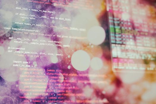 Web programming functions on laptop on laptop. IT business. Python code computer screen. Mobile application design Concept.
