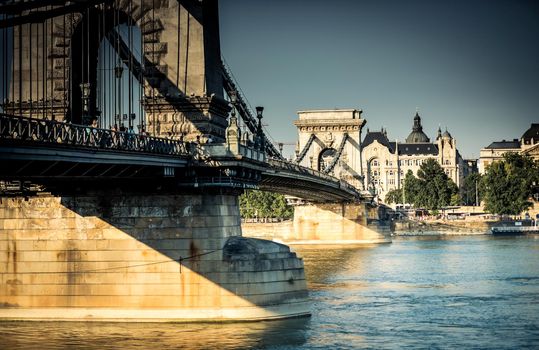 view on the chain bridge on the Danube river
