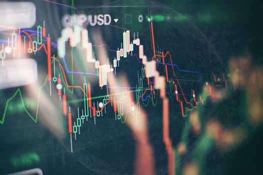 Business graph background on a monitor which including of Market Analyze. Bar graphs, Diagrams, financial figures. Forex chart.