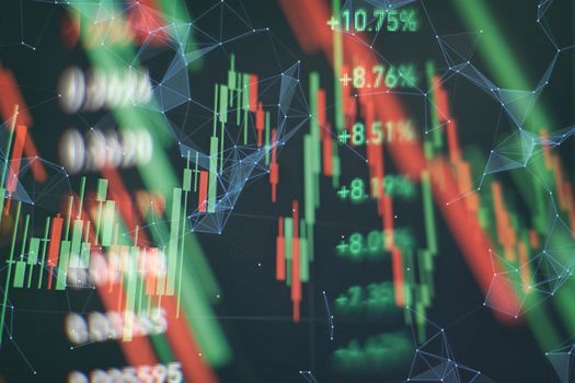 New modern computer and business strategy as concept. Financial diagram with candlestick chart used in market analysis for variation report of share price