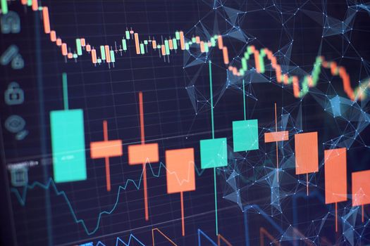 Business success and growth concept.Stock market business graph chart on digital screen.Forex market, Gold market and Crude oil market .