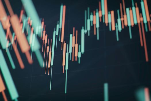 New modern computer and business strategy as concept. Financial diagram with candlestick chart used in market analysis for variation report of share price .