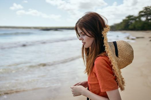 woman by the ocean beach start island landscape paradise. High quality photo