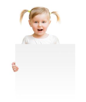 little child with board isolated on a white background