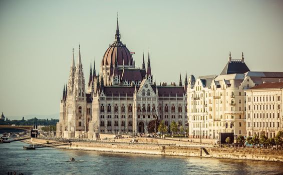 view on the national Hungarian Parliament and the Danube river