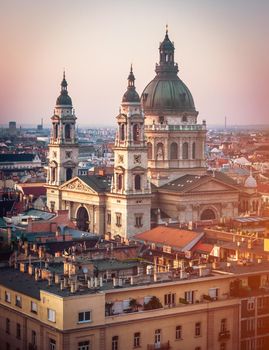 evening view on Cupola of Basilica of saint Istvan in Budapest