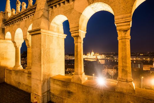 amazing night view from bastion archs on Budapest