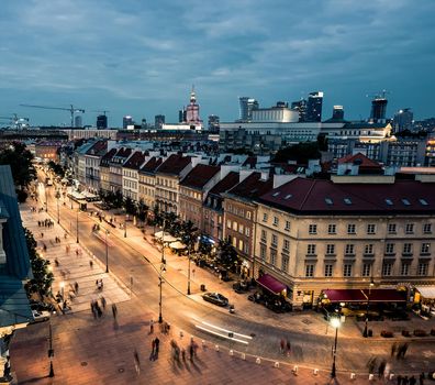 night view of Warsaw center from the town hall, Poland