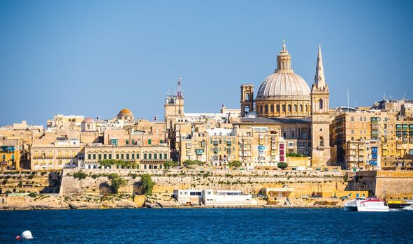 beautiful view on Valletta architecture from the sea in Malta