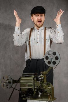 Cameraman with with a film projection