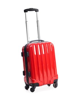 red suitcase isolated on white background