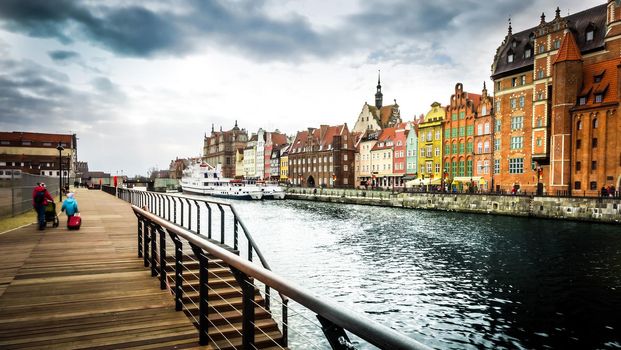 Cityscape on the Vistula River in historic city of Gdansk in Poland