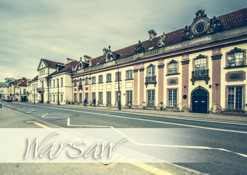streets and buildings in a center of Warsaw, Poland