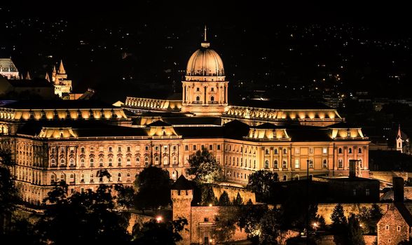 Buda castle in Budapest at night