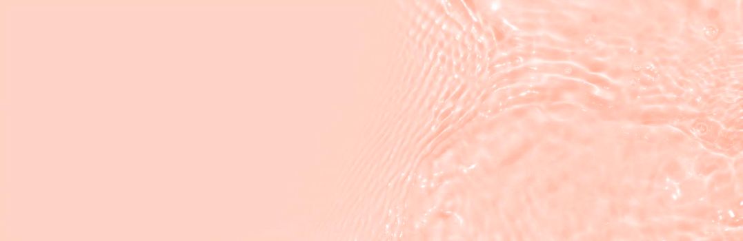 Water texture with circles on the water overlay effect for photo or mockup. Organic light pink drop shadow caustic effect with wave refraction of light. Long banner with copy space.