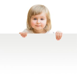 little girl with board isolated on a white background