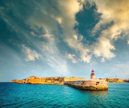 Lighthouse in Valletta from sea
