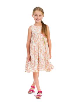 beautiful little girl in dress isolated on white background