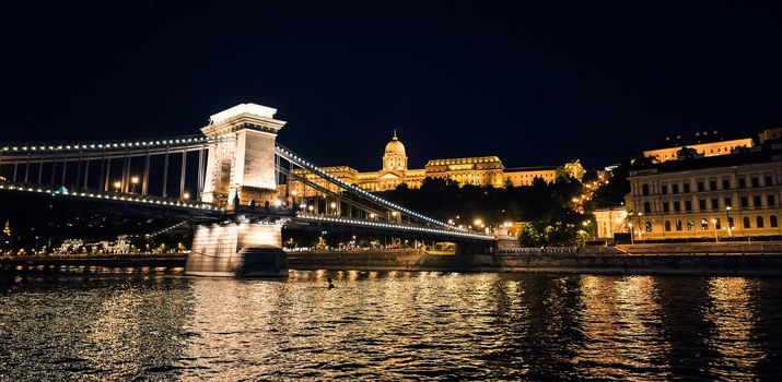 view on the Chain Bridge at night in Budapest