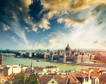 Hungarian Parliament view from fishermen Bastion in Budapest
