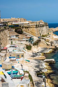 scenic view on coastal part of Valletta city in Malta from high