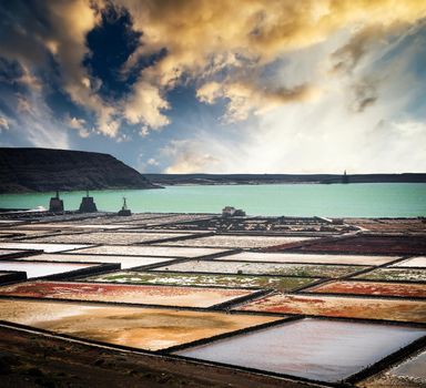 saltworks salinas de Janubio colorful on the island of Lanzarote, Canary Islands