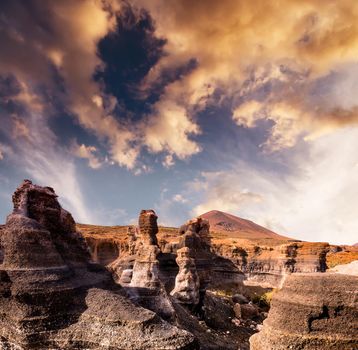 canyon and mountain on the background at beautiful sunset