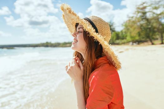 woman by the ocean beach start island landscape paradise. High quality photo