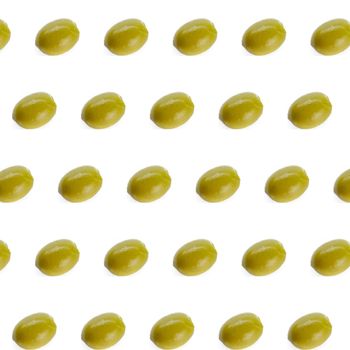 Seamless pattern with green olives. Vegetables abstract background. Olive on the white background