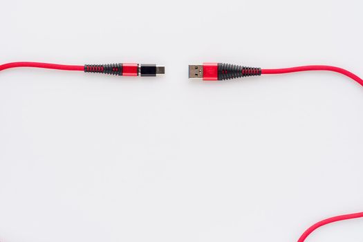 Charging and connection red cable USB to micro with type c adapter - image
