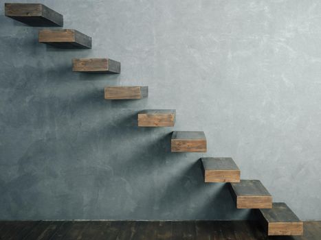 Cantilevered dark wooden staircase . Minimalism style,descending diagonal