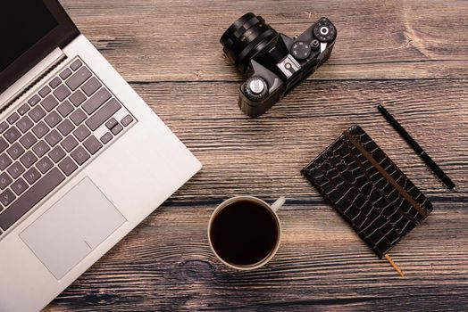 Work space for photographer, designer or hipster style.