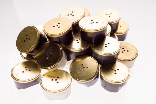 Speakers or microphones from vintage phones on a white background. - image