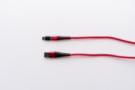 Charging and connection red cable USB to micro with type c adapter - image