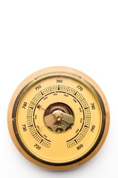 Vintage style barometer isolated on white wall background - image