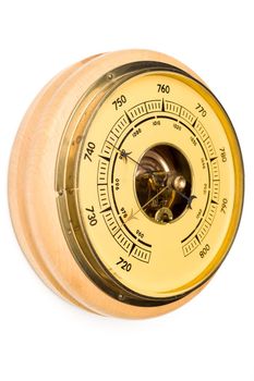 Vintage style barometer isolated on white wall background - image