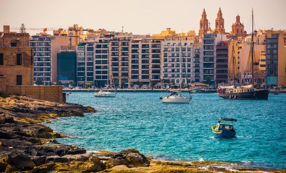 picturesque view on Marsamxett Harbour and Valletta