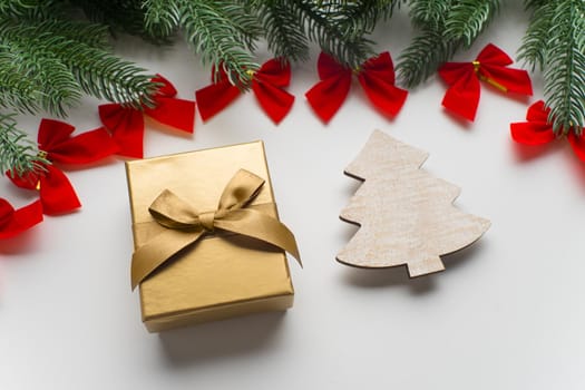 Christmas composition. Christmas gifts, Flat lay, top view.