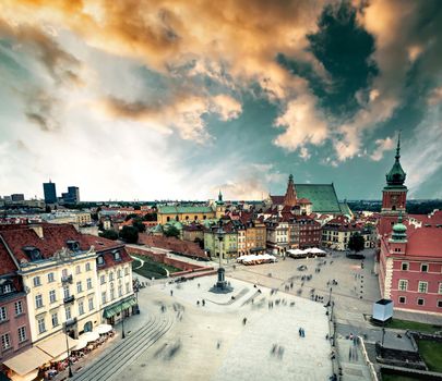 view on the central Warsaw square from town hall, Poland