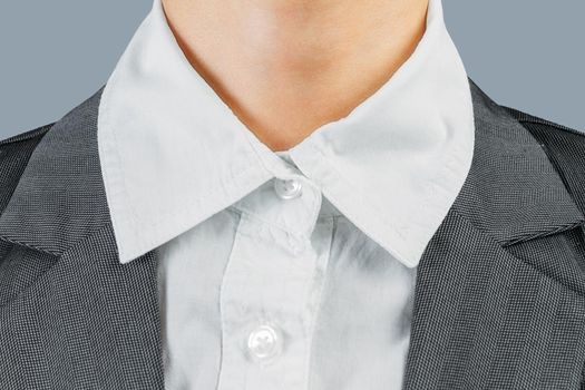 White collar neck of office worker, close-up, face is not visible
