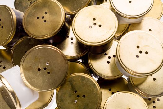 Speakers or microphones from vintage phones on a white background. - image