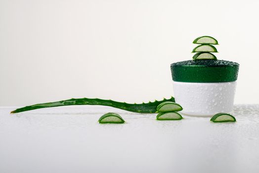 Fresh aloe Vera for beauty treatments at home on a white background- Image