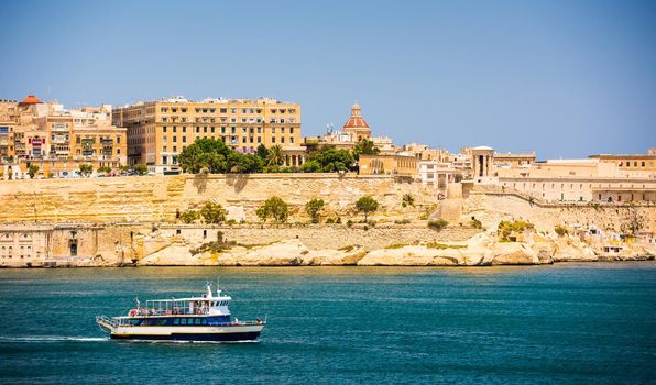 lonely ship on the way to Valletta port in Malta