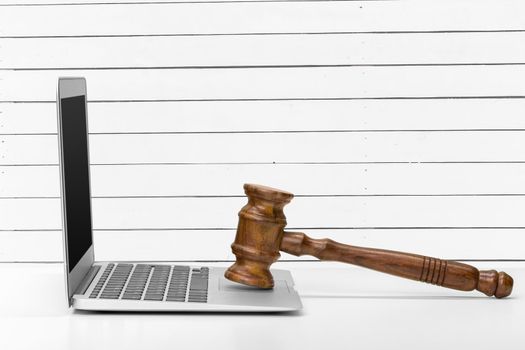Judge's gavel on light background, front view. Law concept