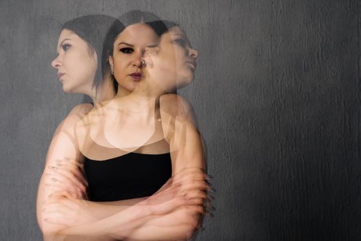Woman with split personality suffers from schizophrenia - disease concept