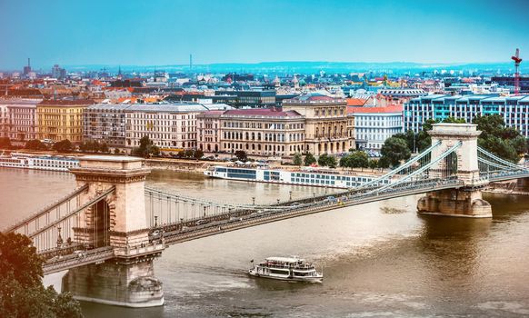 beautiful view on Budapest and Danube bridge
