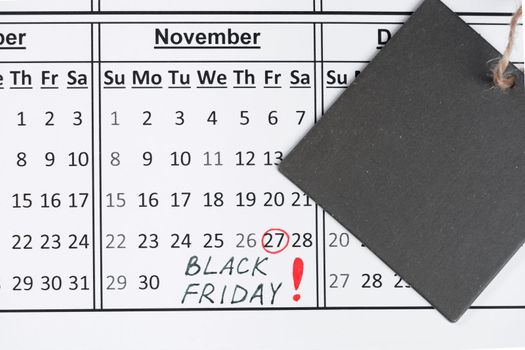 Calendar reminder of the sale. Concept Black Friday November 27th.