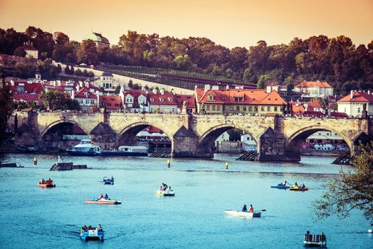 Prague, Czech Repablic - september 28, 2014: beautiful view of the Charles Bridge and other sights in Prague, Czech Republic