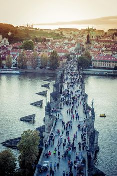 Prague, Czech Repablic - september 28, 2014: beautiful view of the Charles Bridge and other sights in Prague, Czech Republic