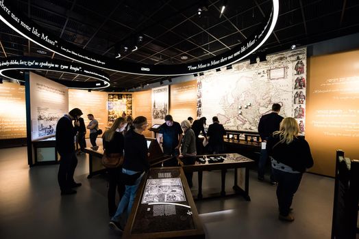 Warsaw, Poland - March 08, 2015: Interior Museum of the History of Polish Jews, built in years 2009-2013, documents the millennial tradition of Jews in Poland in Warsaw